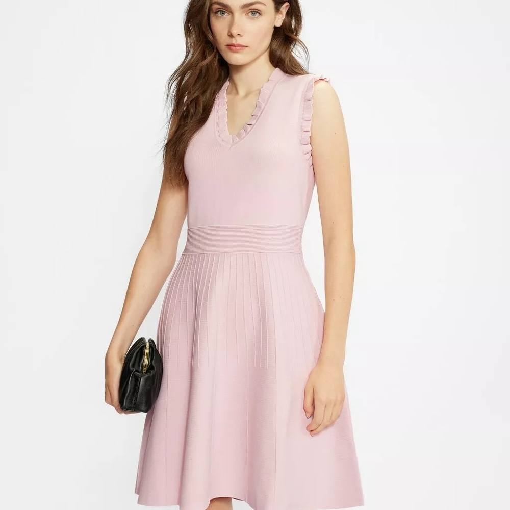 Ted Baker RIAAN Knitted Skater Dress with Frill Detail Pink - Picture 4 of 17
